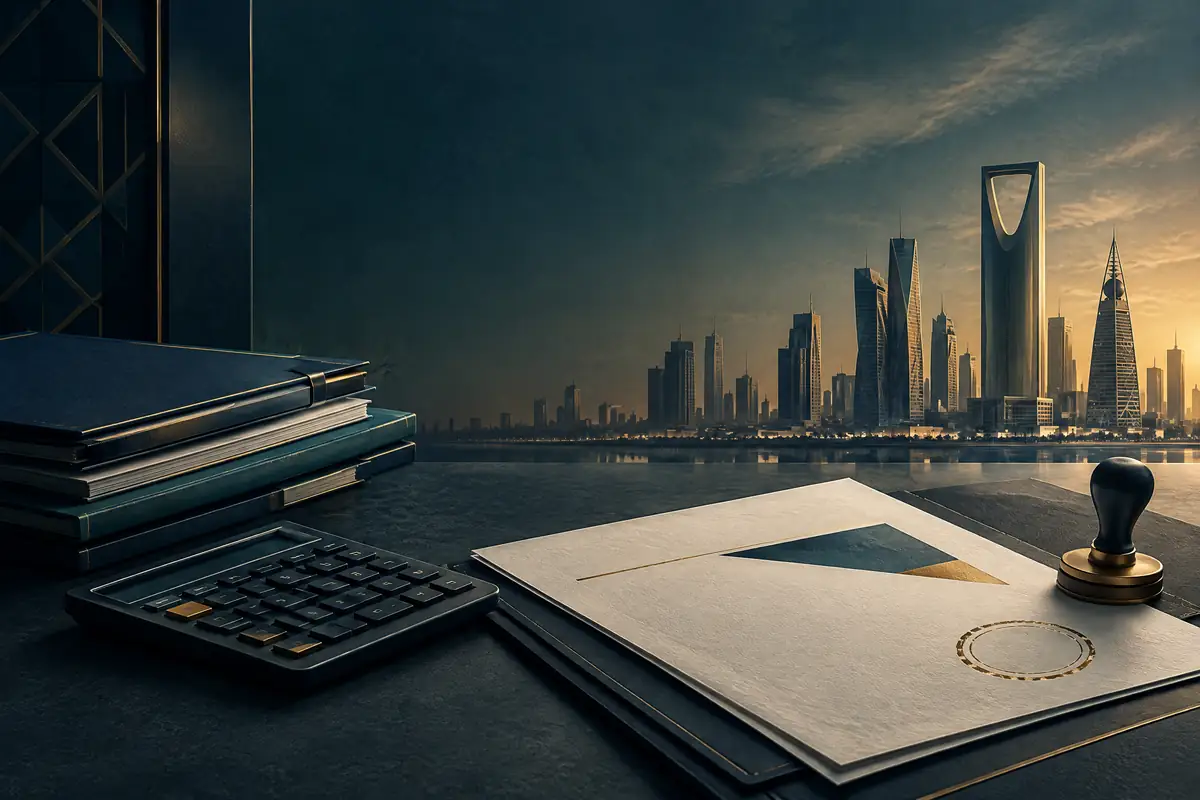 مستندات وحاسبة أمام أفق أعمال حديث